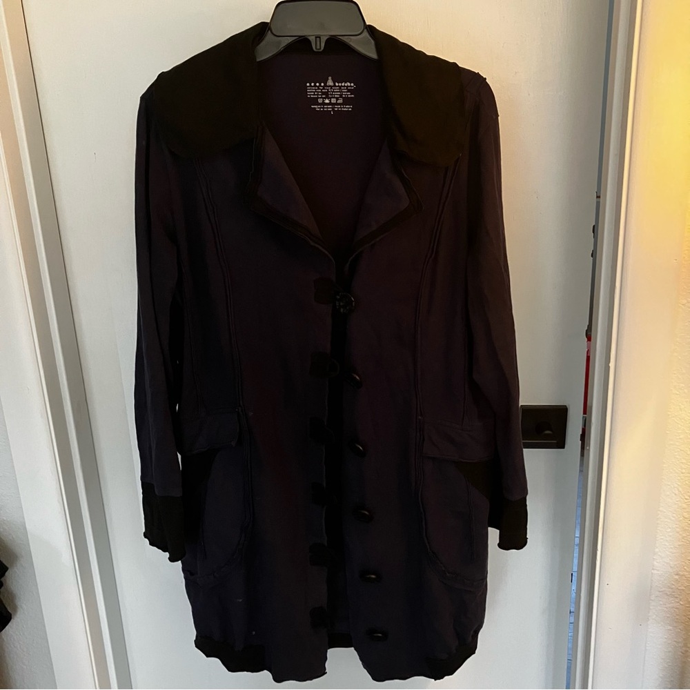 Elegant Navy & Black Women's Cotton Button Up Tunic Size L (fits like XL)
